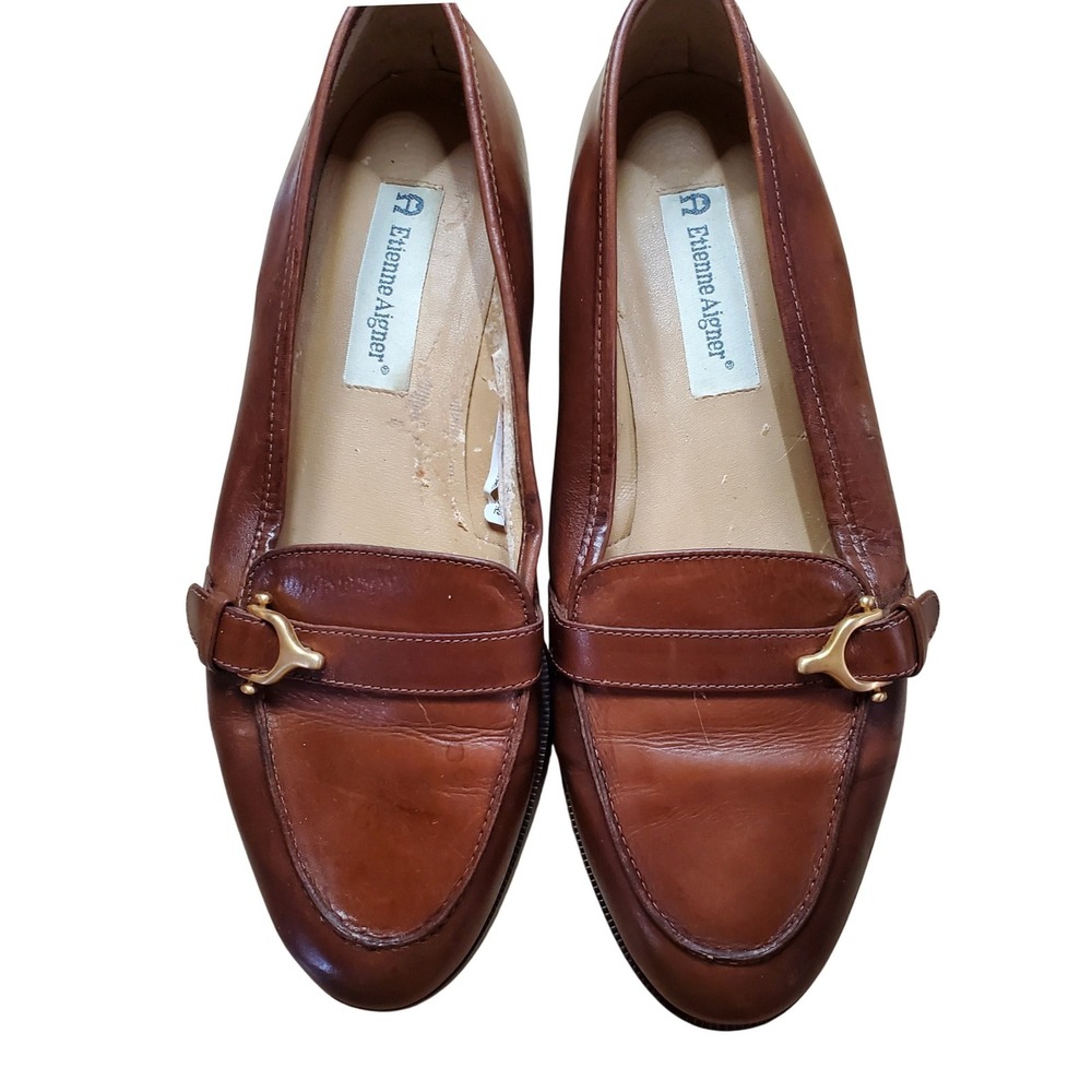 Etienne Aigner Tracy Brown Leather Buckle Loafers Shoes Womens 8W